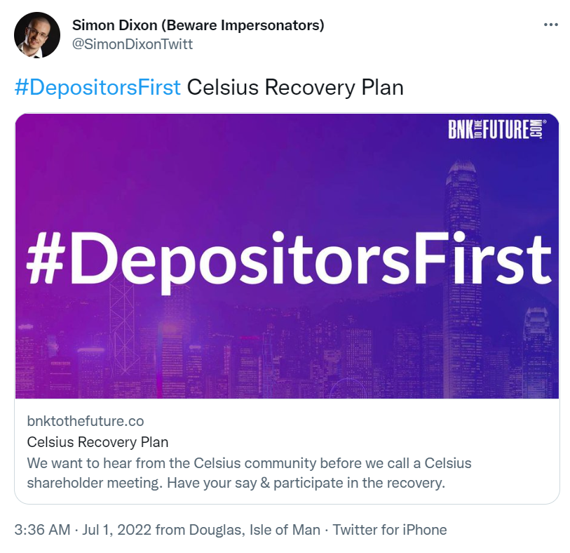 BnkToTheFuture CEO shares three recovery plans for Celsius