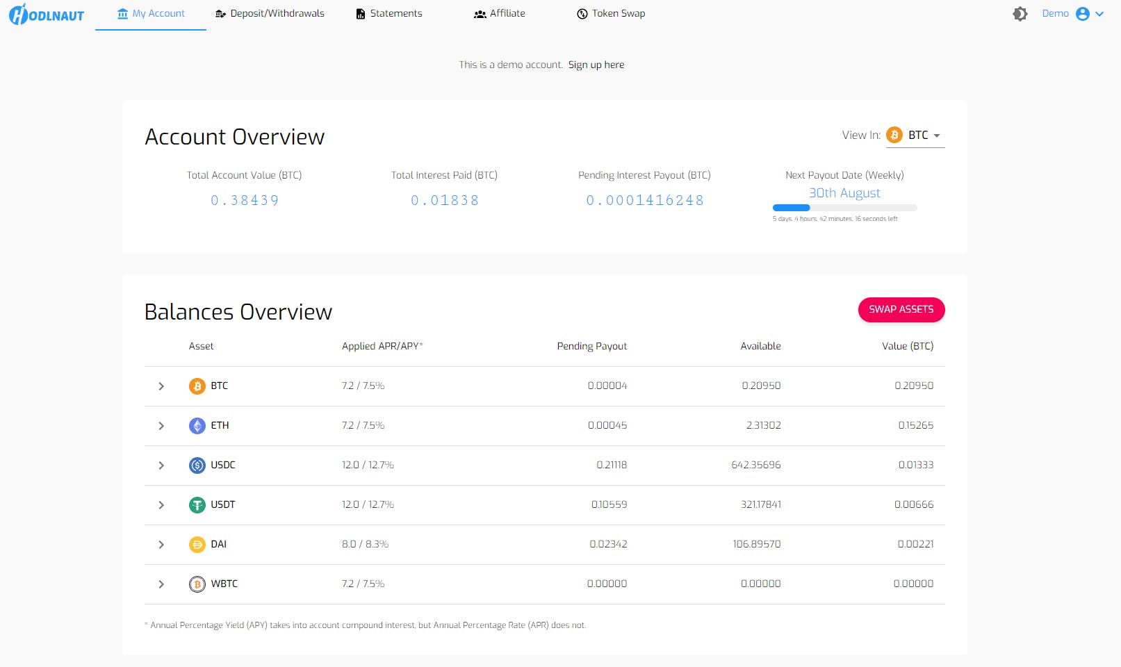 Hodlnaut Platform Demo