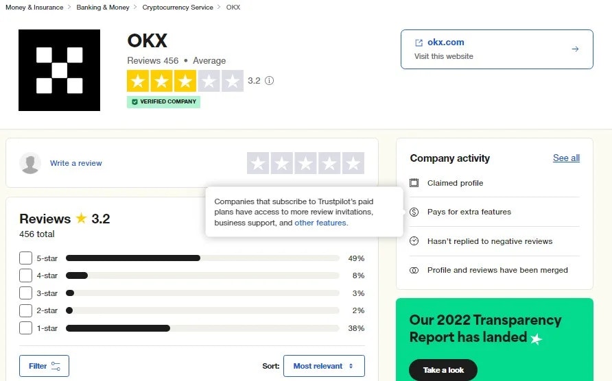 OKX on Trustpilot