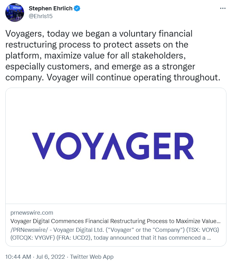 Voyager files for bankruptcy