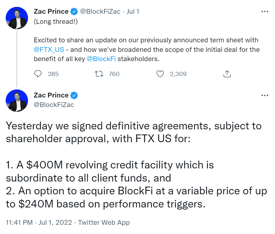 Zac Prince tweet on FTX partnership